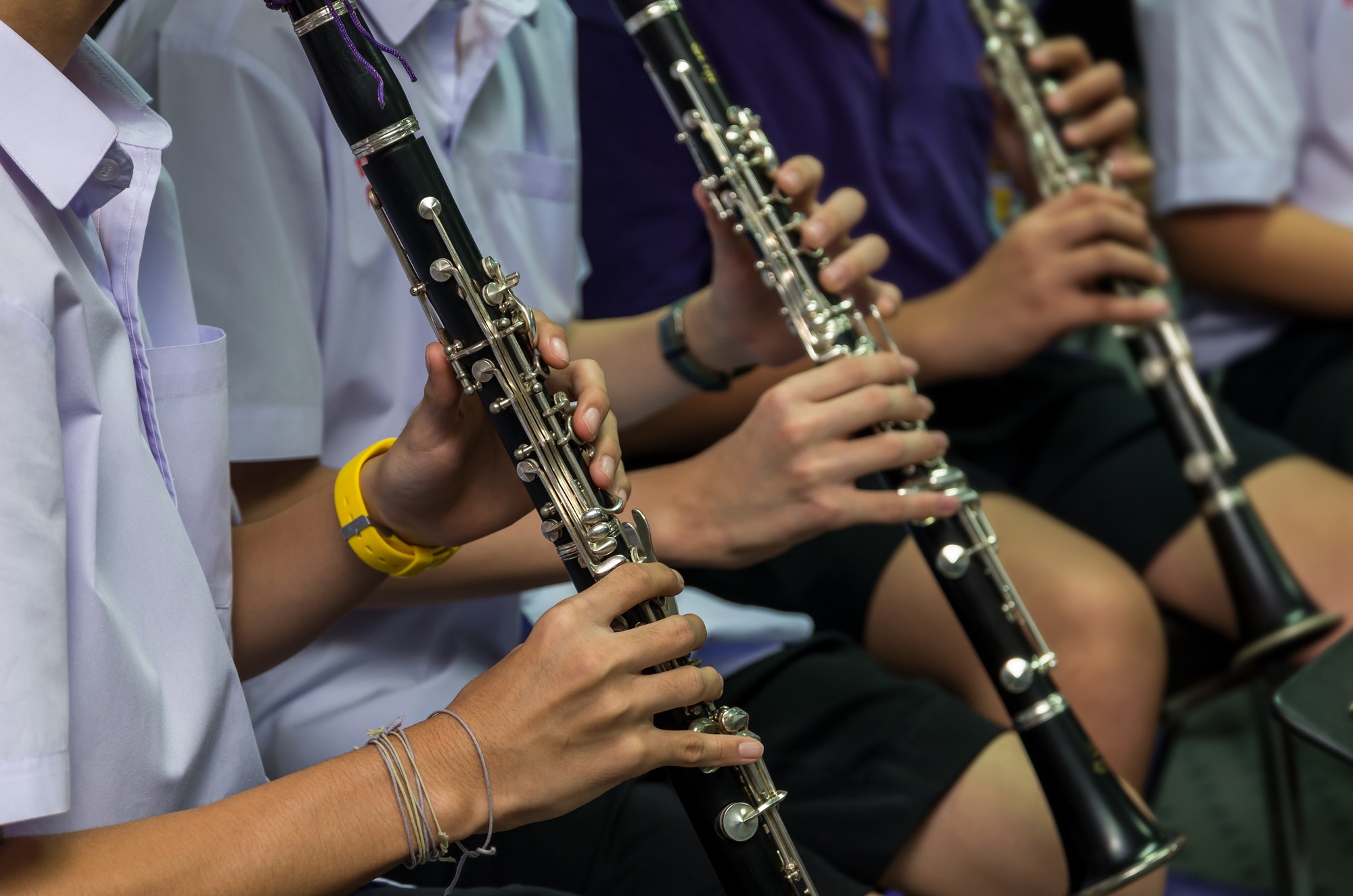 Close up of Clarinetist performance which is some part of classic music band when rehearsal